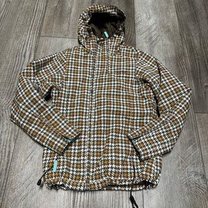 Burton Womens Helsinki Houndstooth Jacket Winter Ski Snowboarding XS brown teal